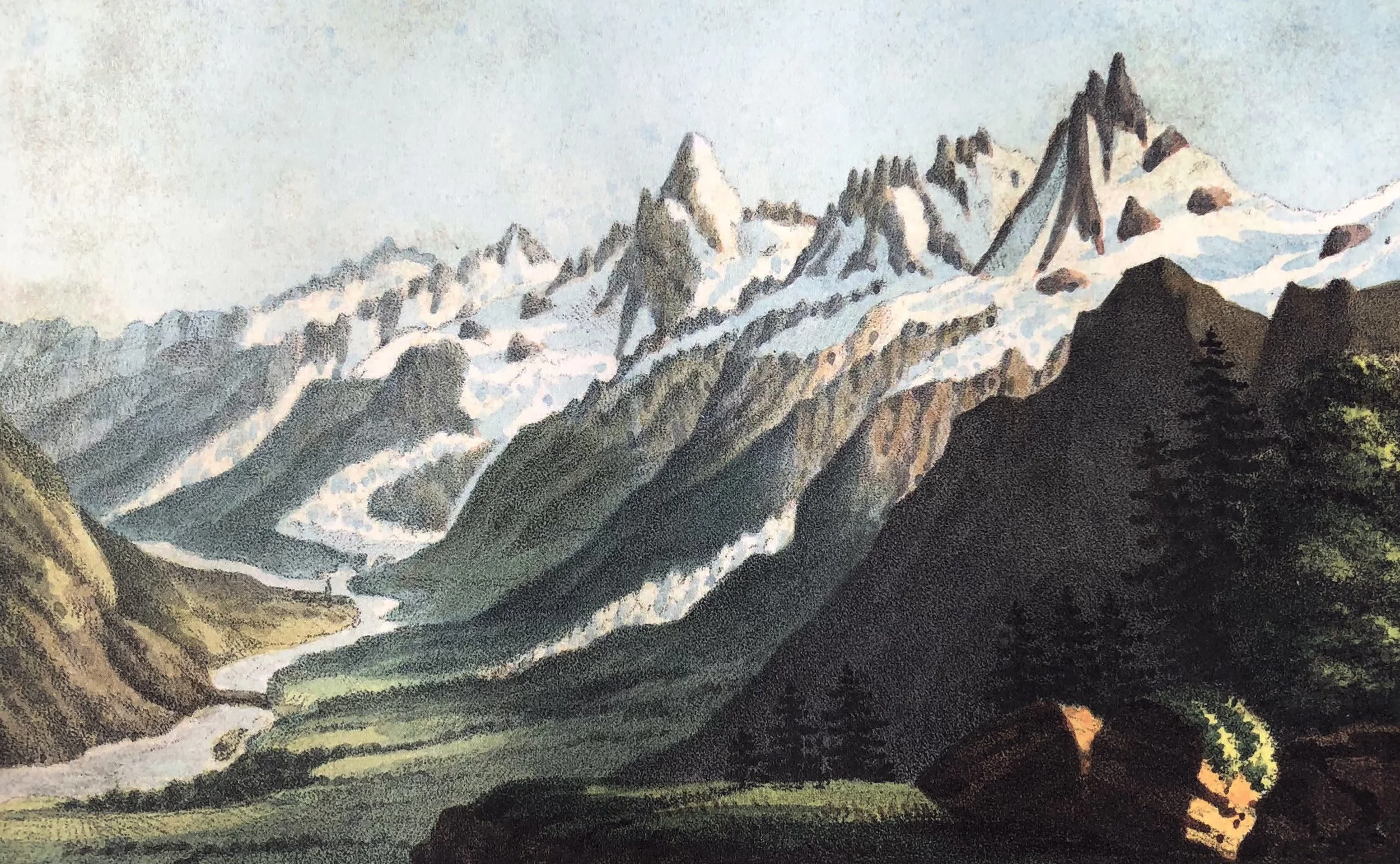 Gabriel Charton, "Le Col de Voza." From Souvenirs Pittoresques des Glaciers de Chamouny, 1821; reprinted by Tony Astil, 2015