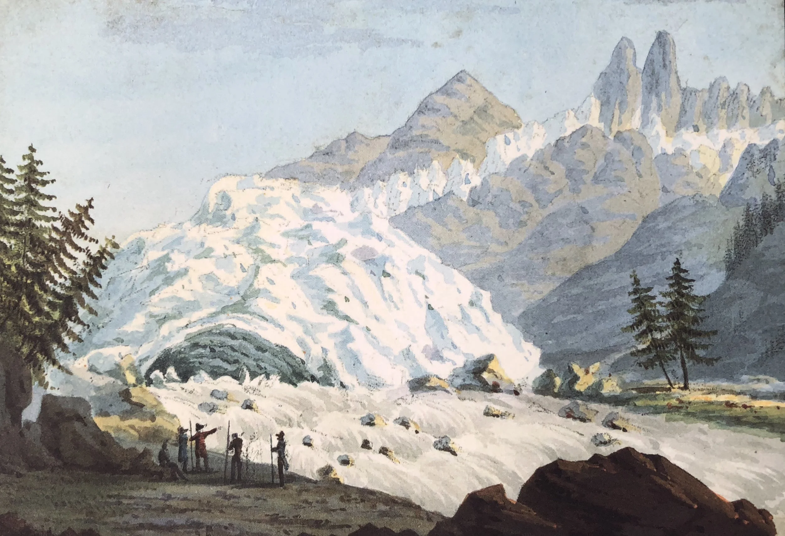 Gabriel Charton, "La Source de l'Arvenon". From Souvenirs Pittoresques des Glaciers de Chamouny, 1821; reprinted by Tony Astil, 2015.