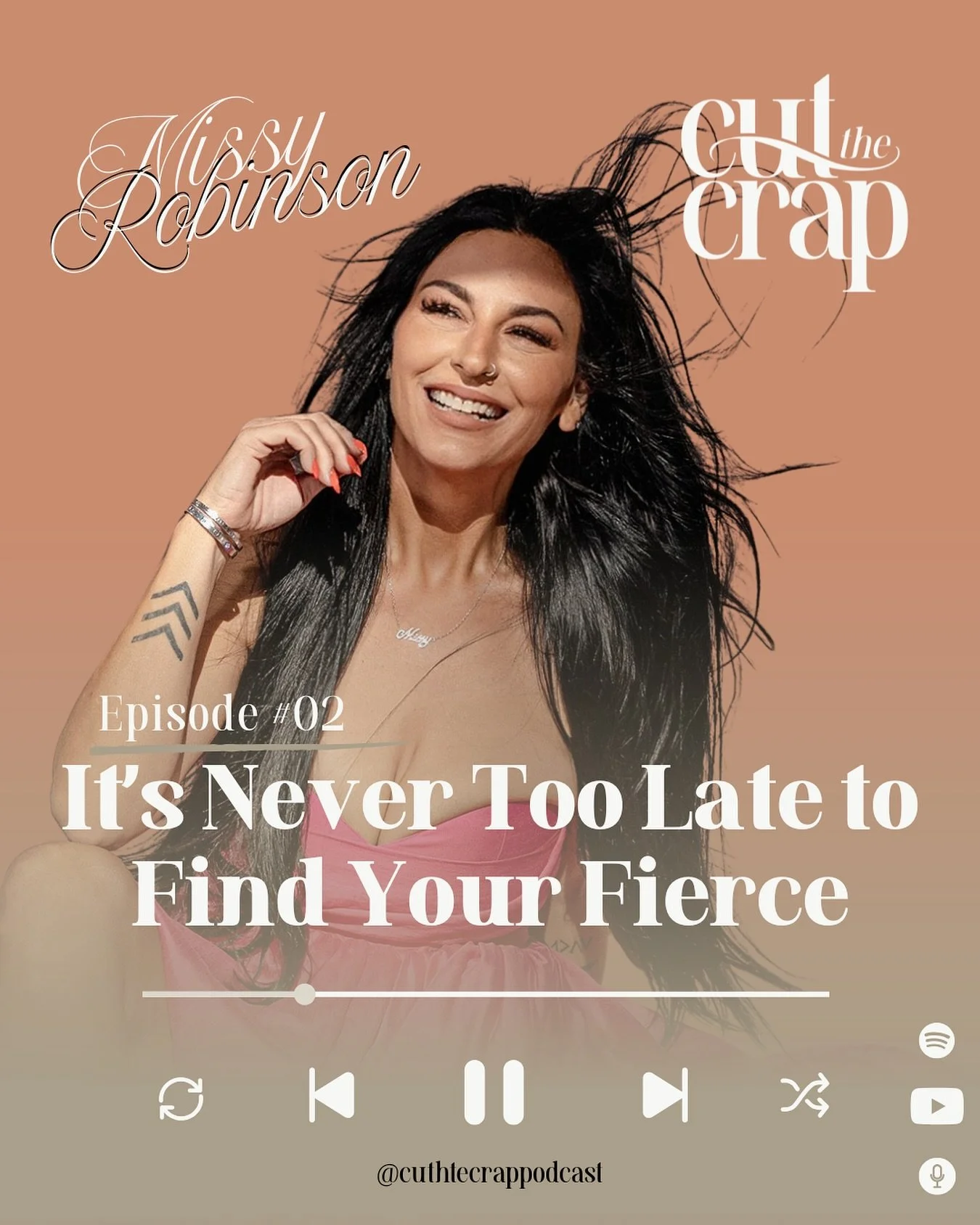 Episode 2 is here! 🎉

Until the age of 40, she didn&rsquo;t know what her values were.
Now, she&rsquo;s helping women all over the world find theirs.

This episode of Cut The Crap Podcast, I sit down with Missy Robinson &mdash; transformation coach,