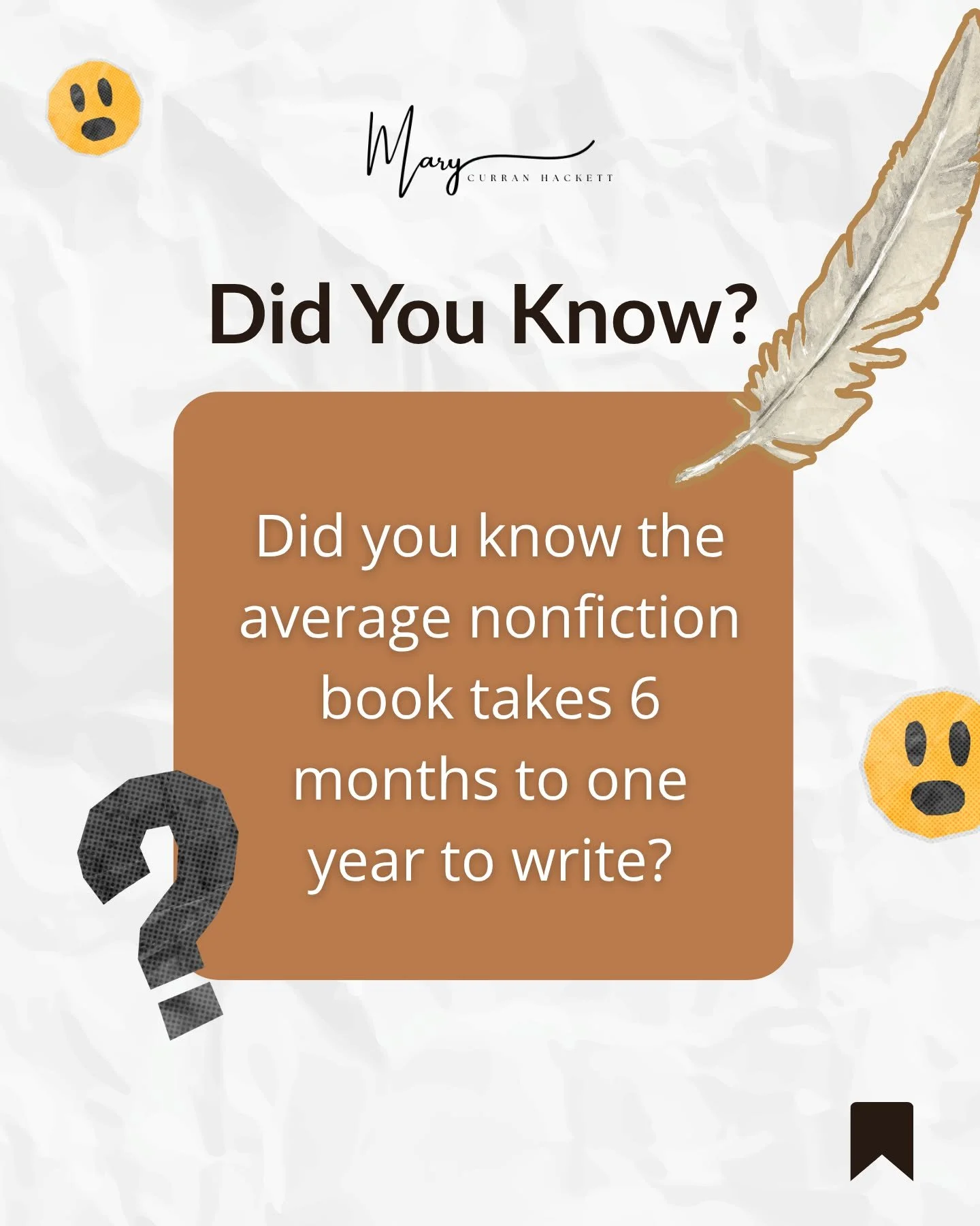 Without a coach, it can take years. Ready to streamline your writing? Schedule a call to get started. Link in bio. 

Source: https://selfpublishing.com/how-to-write-a-nonfiction-book/ 

#MaryCurranHackett #AuthorLife #AuthorJourney #DidYouKnow #BookT