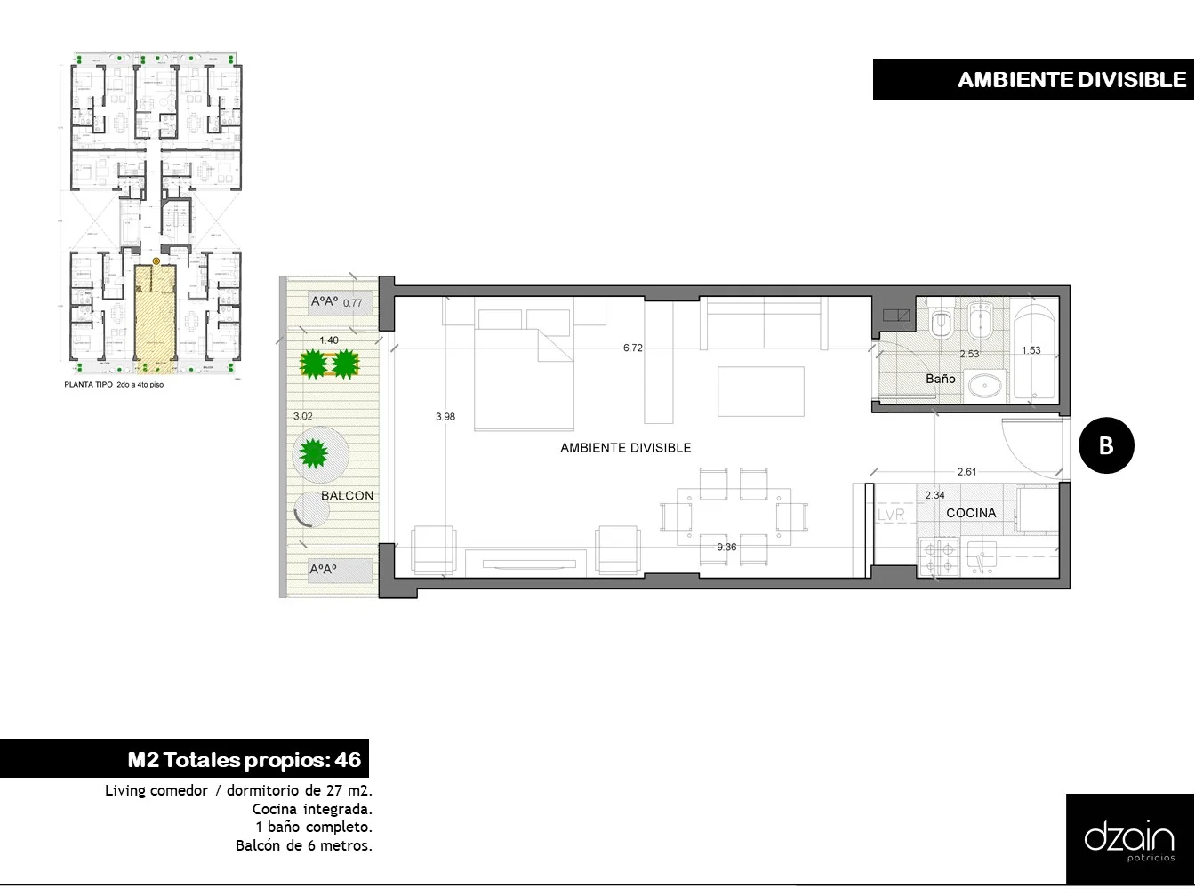 1 AMBIENTE - 64m2