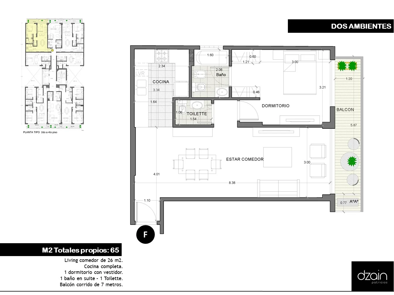 2 AMBIENTES - 65m2