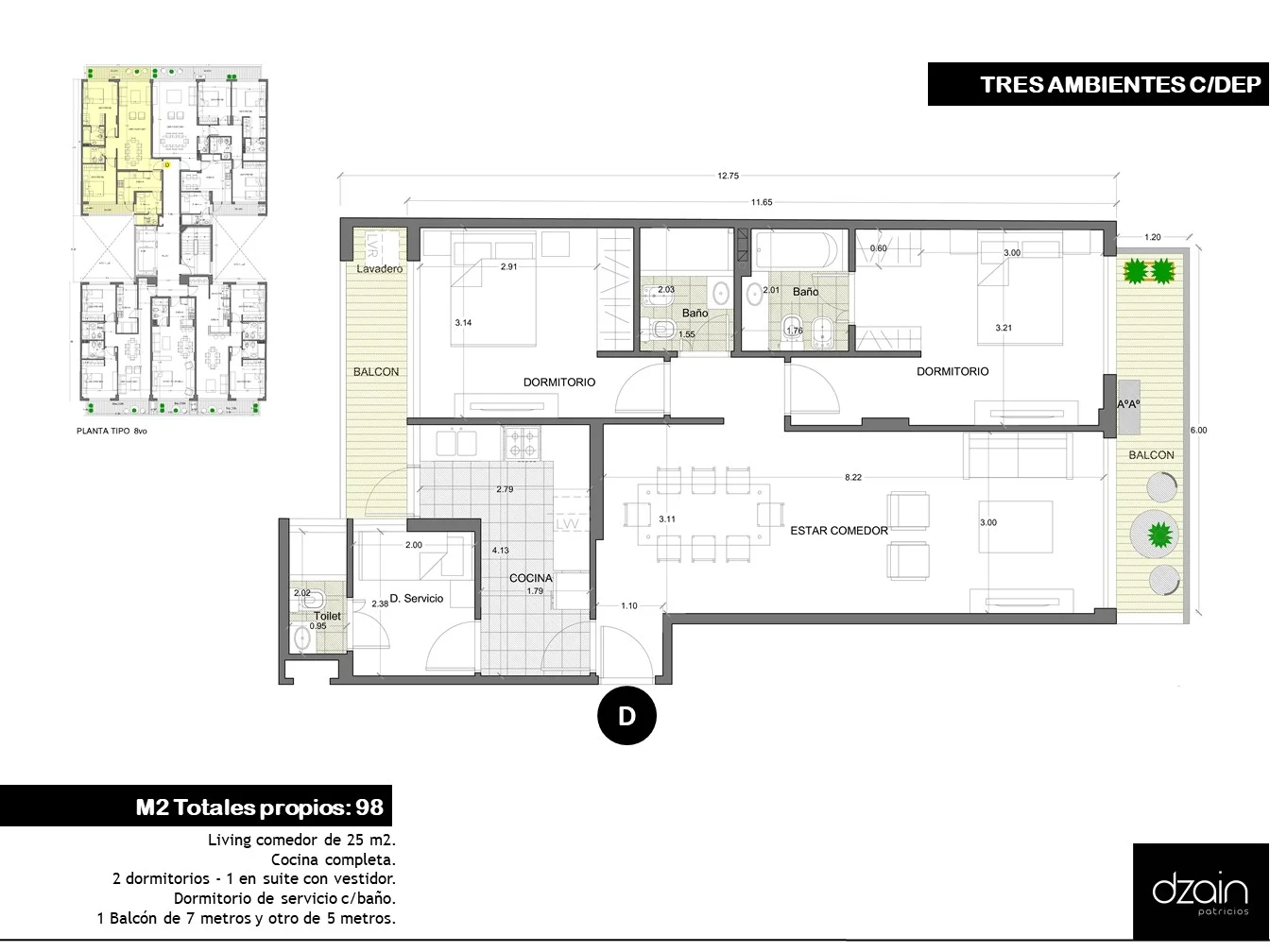 3 AMBIENTES C/DEPENDENCIA