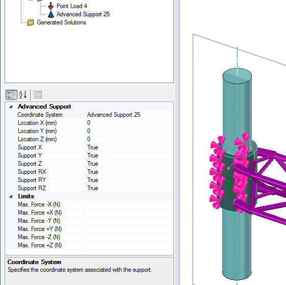 Advanced Supports allow limiting forces to be specified