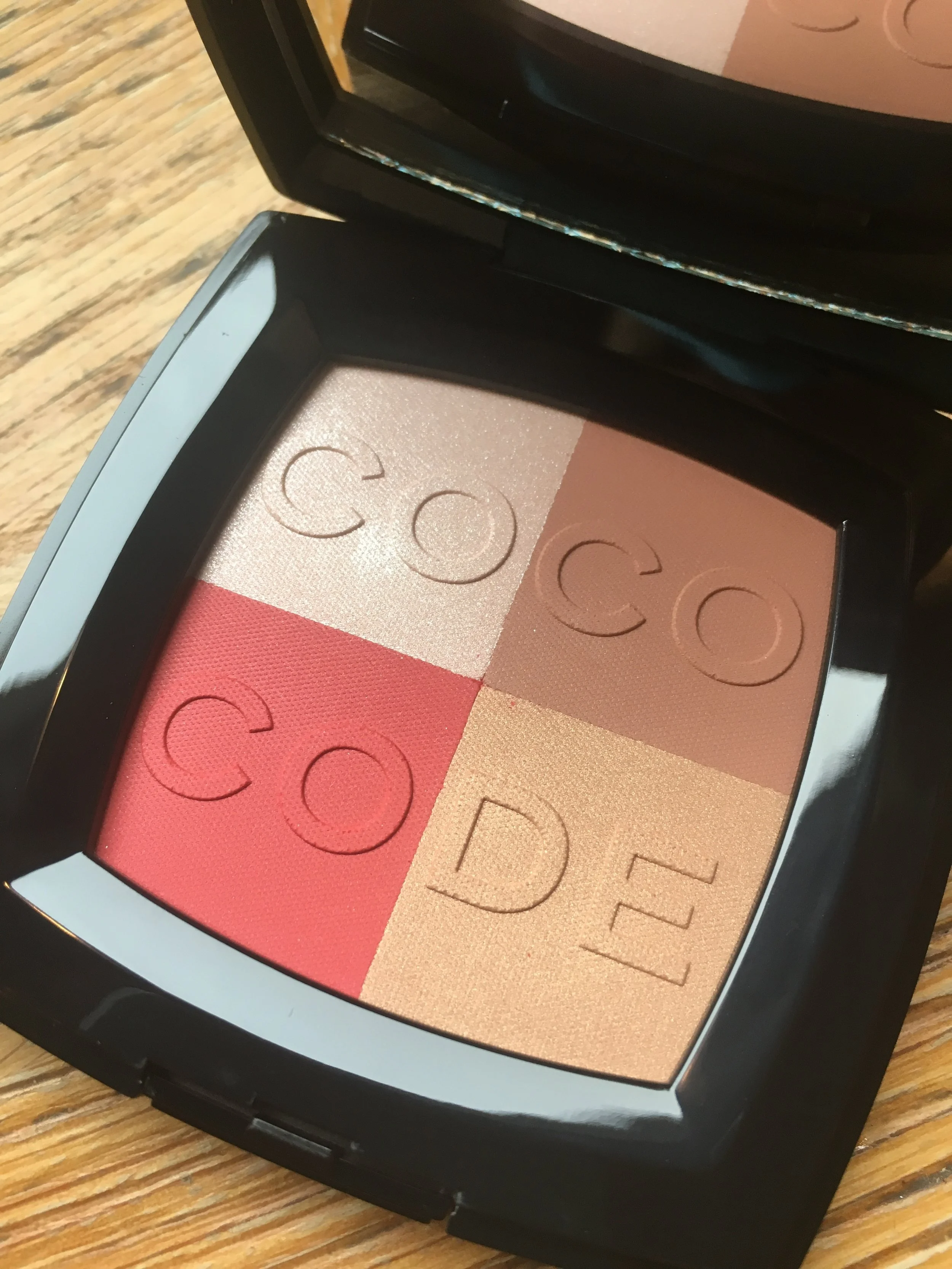 The Coco Code palette - use the colours singly, or swirl together as blusher