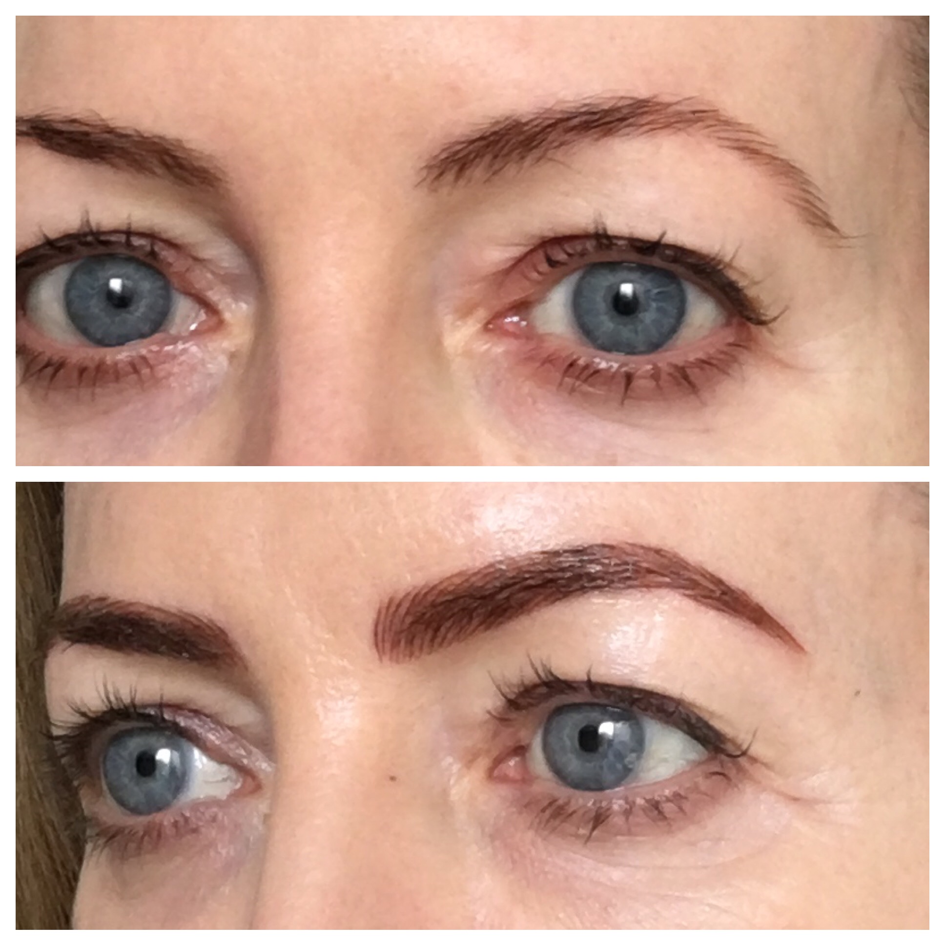 Before and after eyebrow microblading - spot the difference!