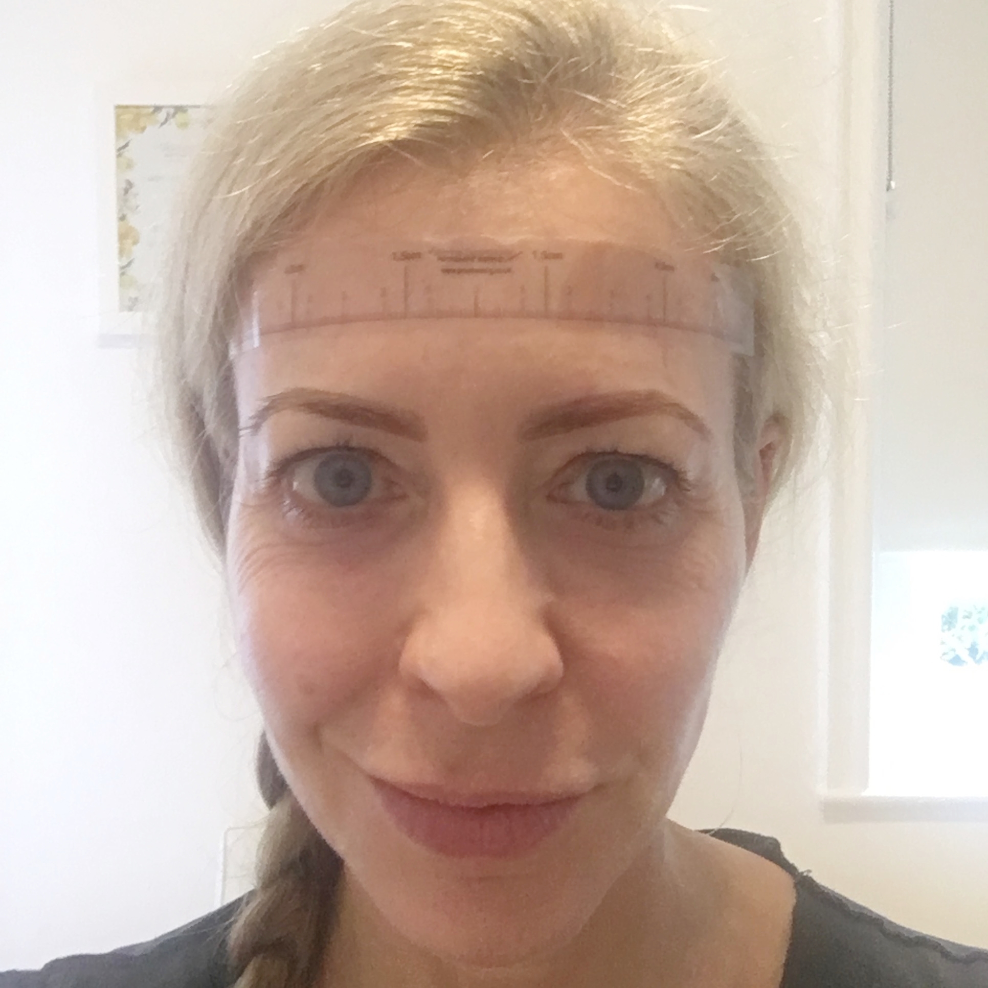 Eyebrows drawn on with brow pencil - this is the guideline Sian will follow 