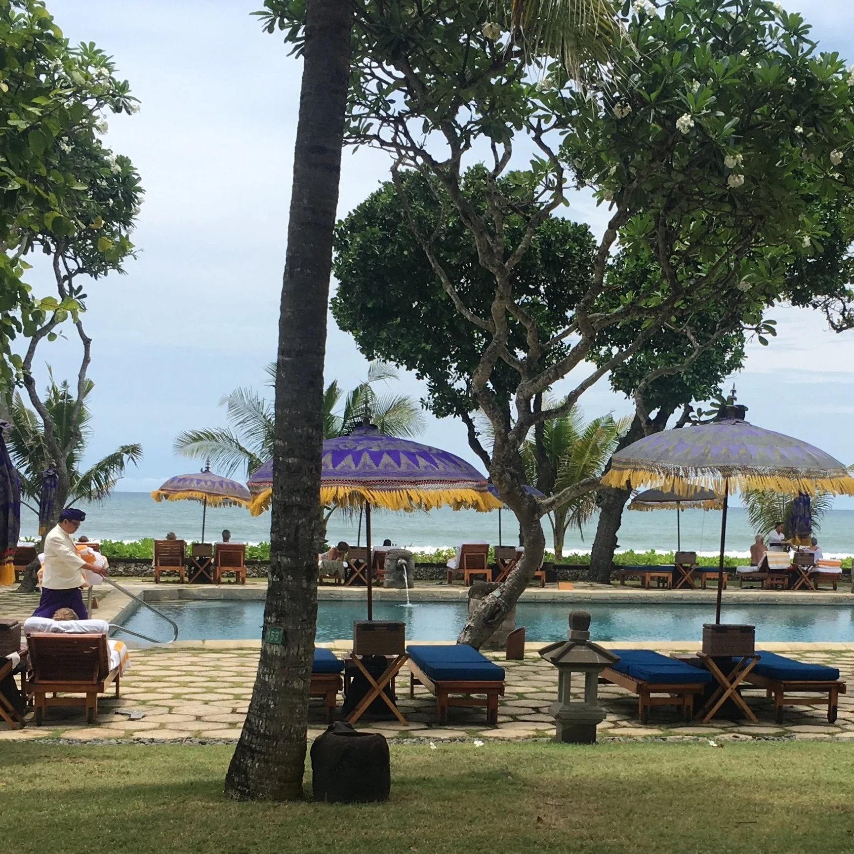 Lawns, pool, beach... the outlook at the Oberoi Hotel, Bali 