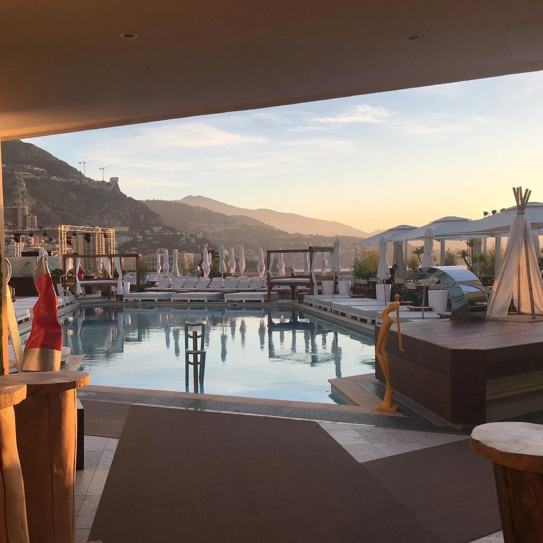 Nikki Beach at the Fairmont, Monte Carlo, at sunrise (and no I hadn't stayed up all night, I'd got up early to use the gym).