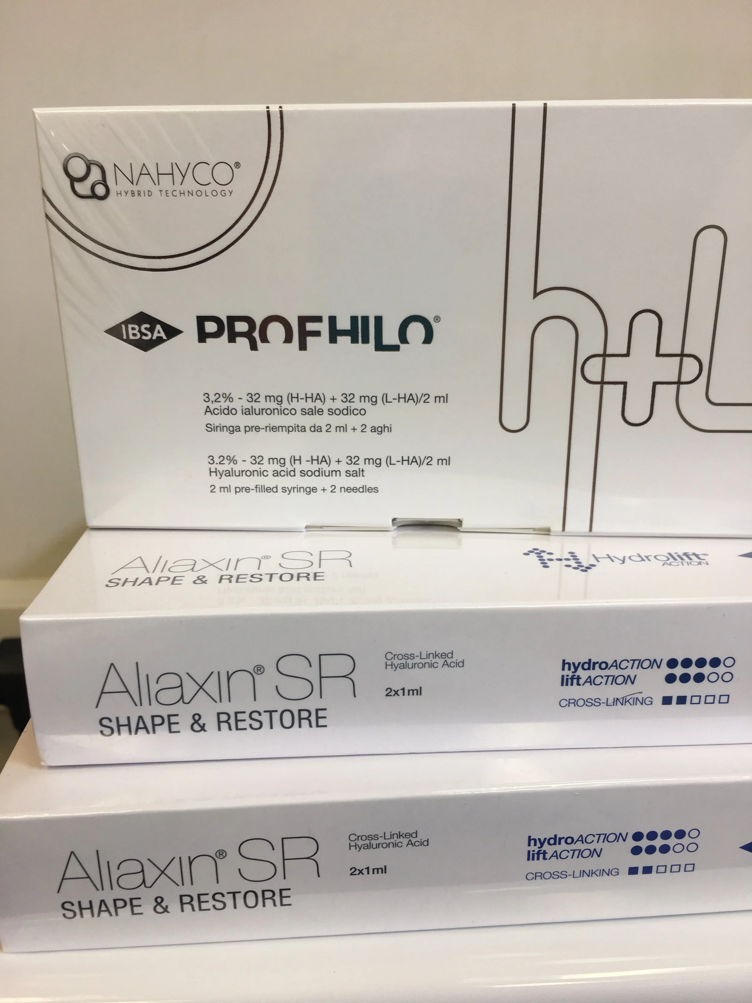 The products - Profhilo and Aliaxin Shape and Restore, that Dr Saira used in my neck 