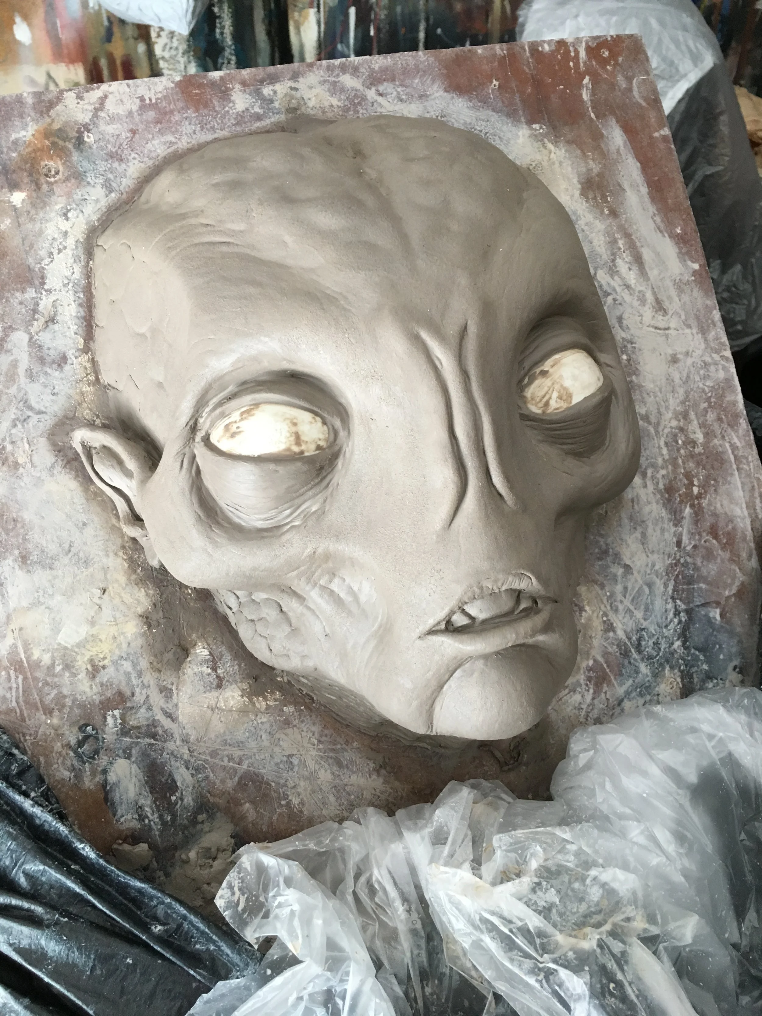 WED clay half mask sculpture W.I.P.