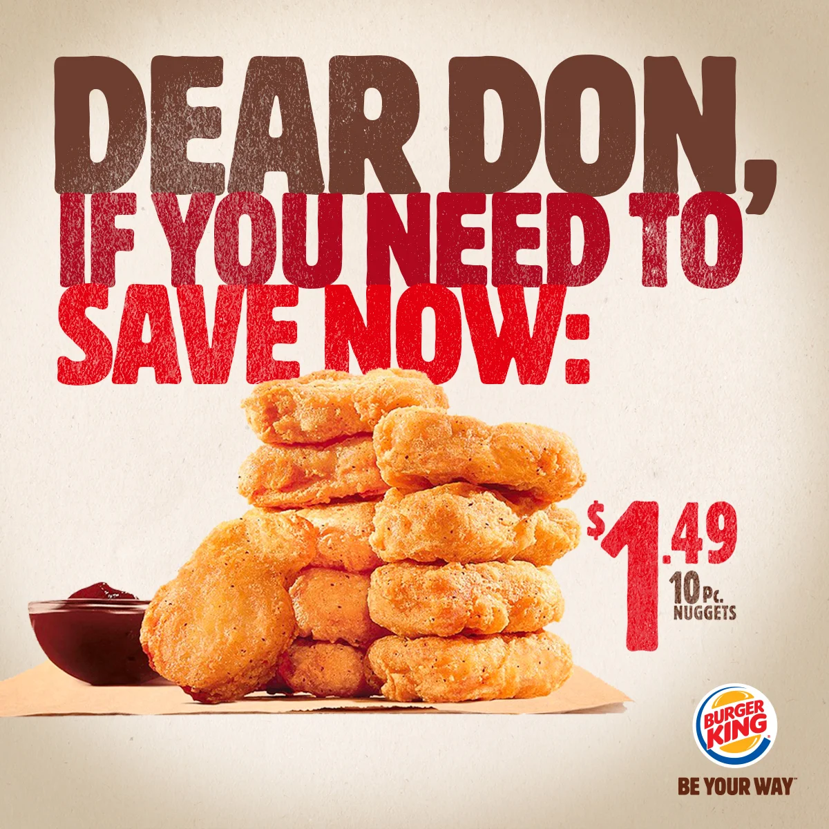 Echtzeit-Tweet auf Burger King USA und auf dem Twitter Account von McDonald´s: Sekunden nach der Nachricht, dass McDonald´s Chef Don Thompson gehen muss, haben wir ein Angebot für ihn.
