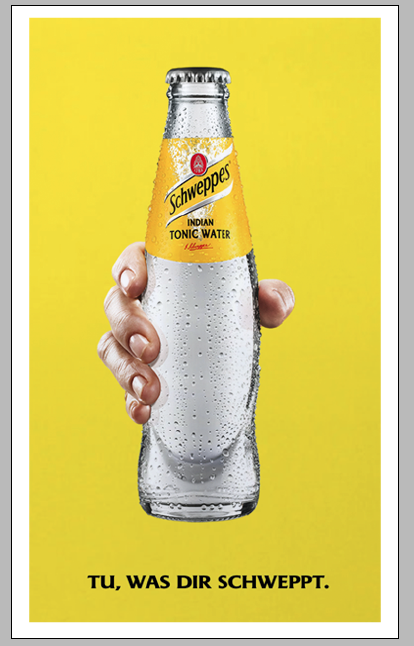 2006 nur bei Schweppes, heute leider in jeder 2. Kampagne zu sehen: Die Hand mit Produkt.