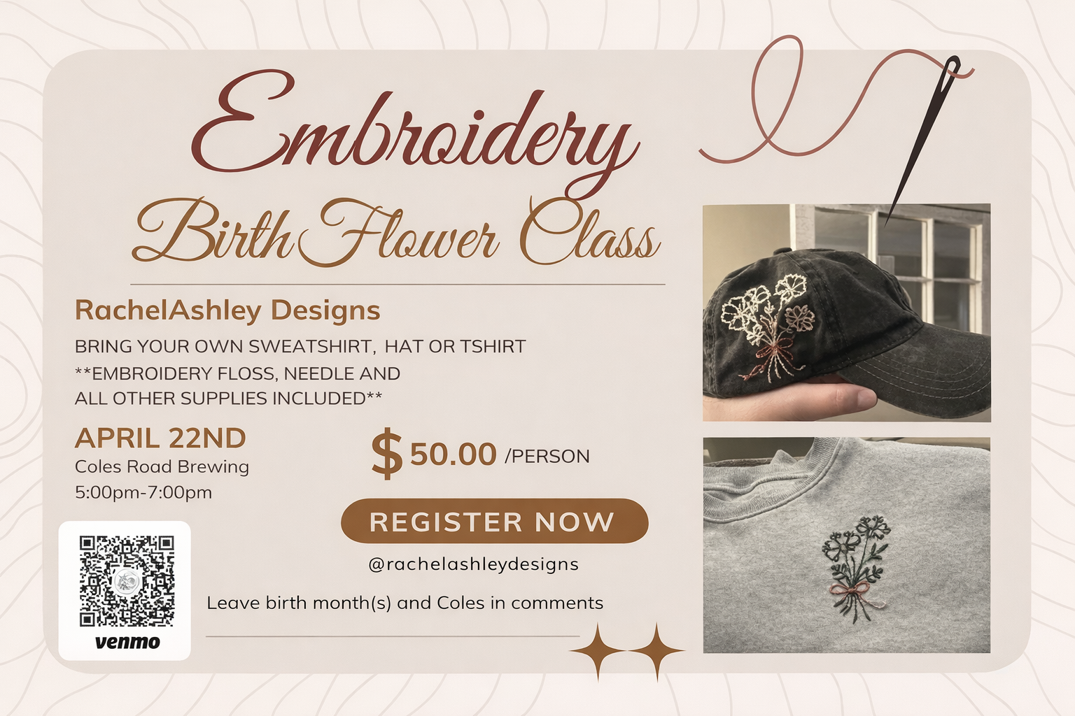 Birth Flower Embroidery Class