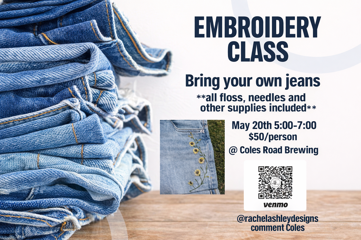 Floral Jeans Embroidery Class