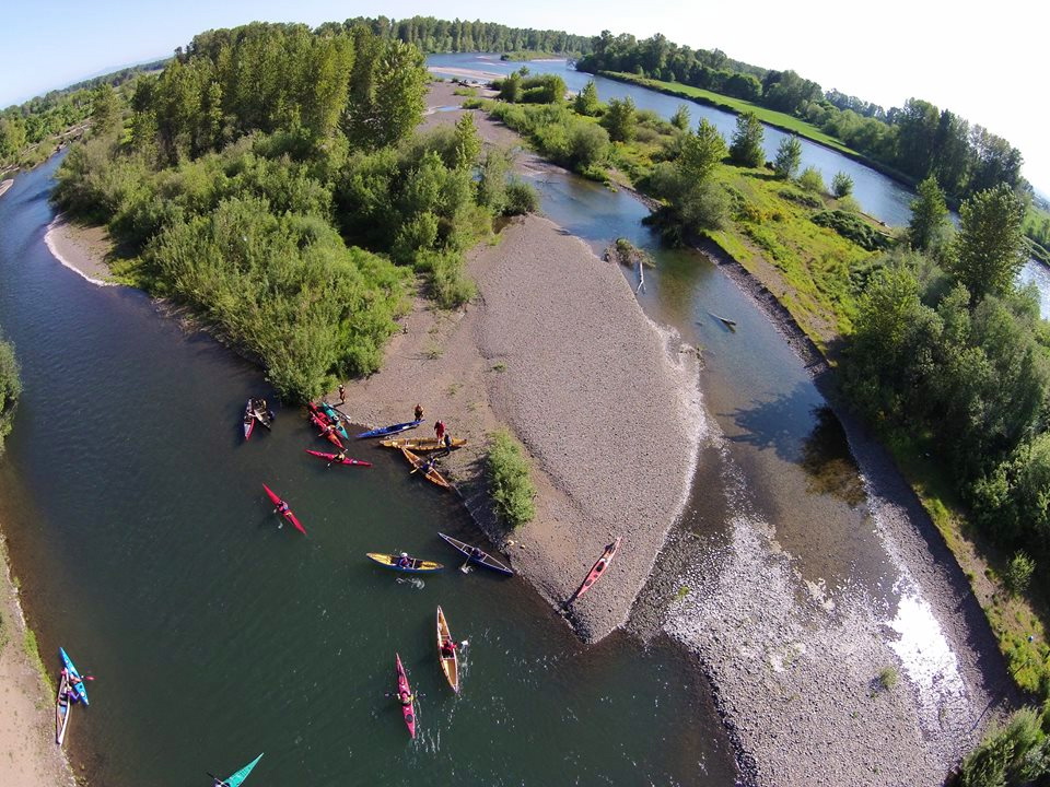 Aerial view of DSL Island a few miles downstream of Eugene. 