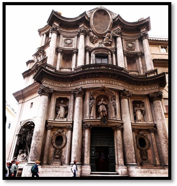 The facade of Borromini's San Carlo Alle Quattro Fontane (1646).