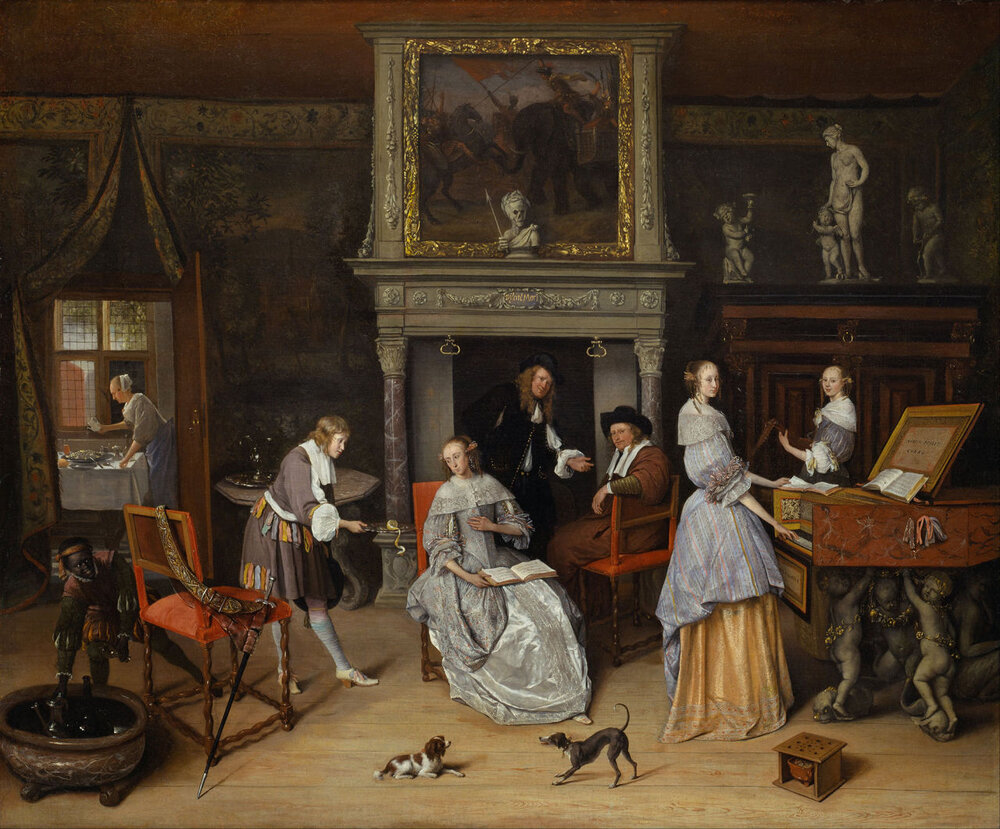 Jan Steen, "Fantasy Interior with Jan Steen and the Family of Gerrit Schouten" (1659-60)