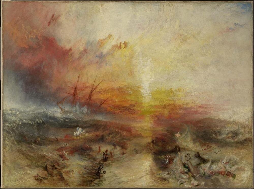JMW Turner, "The Slave Ship, Slavers Throwing overboard the Dead and Dying—Typhoon coming on" (1840)