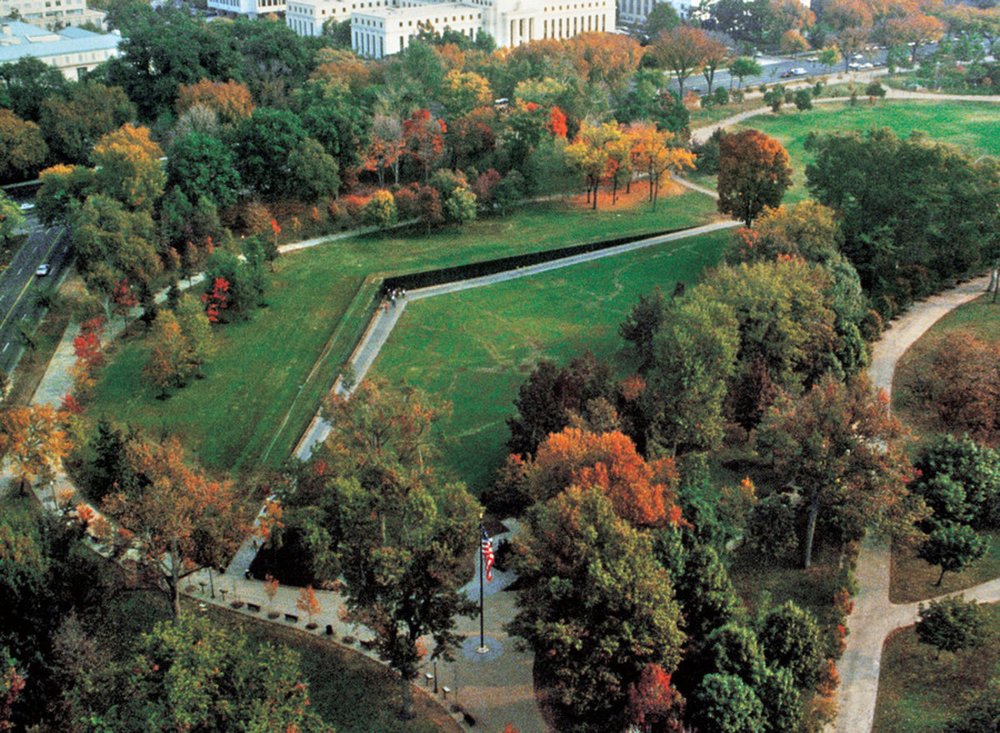 Overhead view of the Vietnam Veterans Memorial