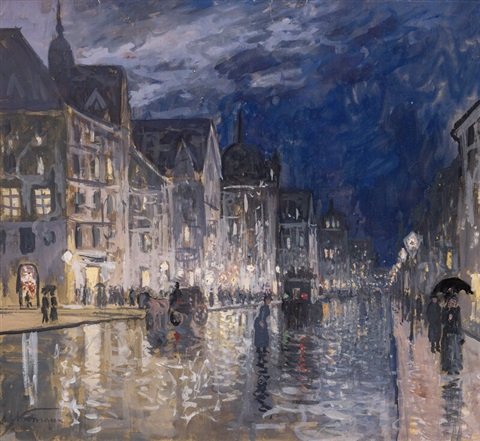Adelsteen Normann, "Friedrichstrasse in the Rain" (1893)