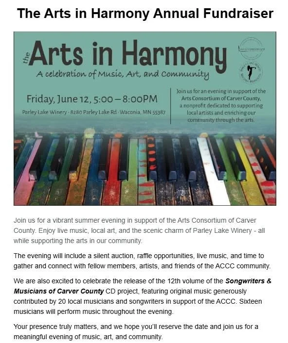 The Arts in Harmony Fundraiser - A celebration of Music, Art and Community