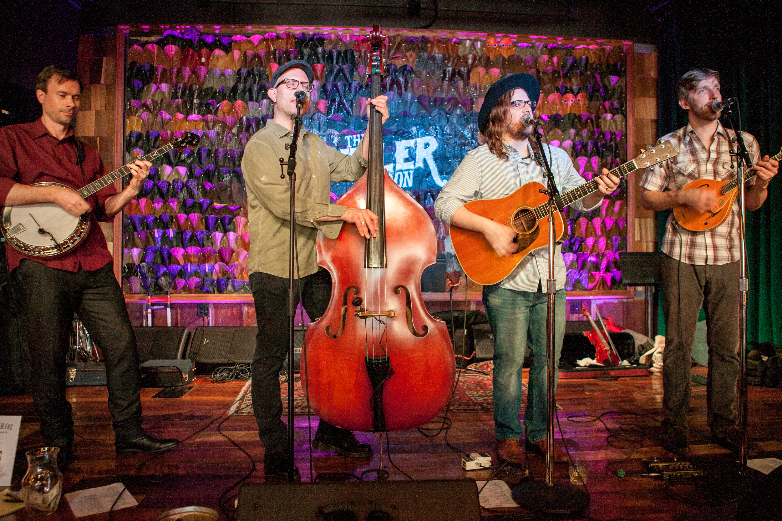 Charles Butler (Banjo), Dean Marold (Upright Bass), Adam Dalton (Guitar & John Beck (Mandolin) performing at The Sutler in Nashville, TN.