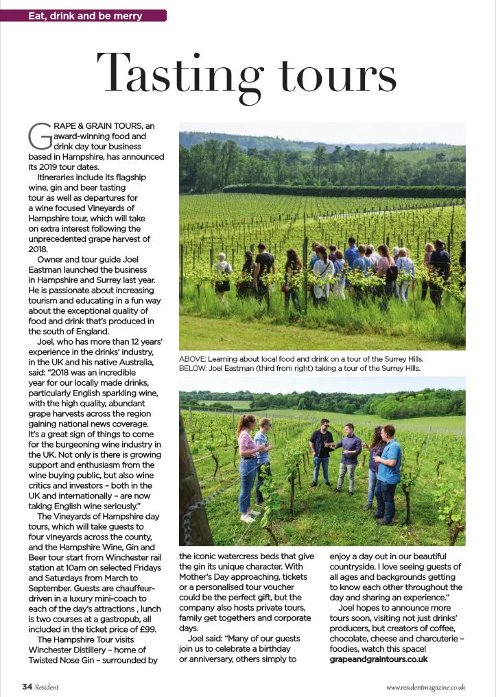 Grape &amp; Grain Tours in Winchester Resident Magazine