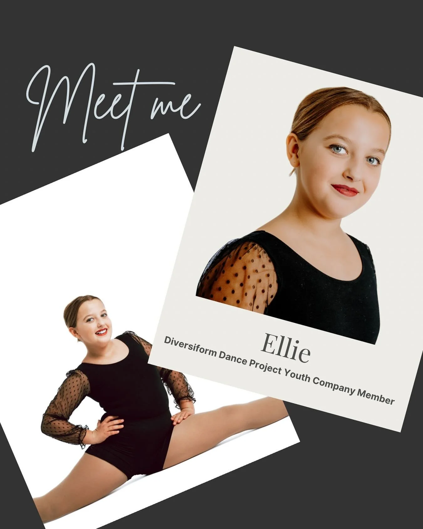 Meet the members of Diversiform Dance Project Youth Company for the 25-26 season! 
Meet Ellie!
Her favorite styles of dance is Hip Hop!
Her favorite snack is Chex mix.π₯¨
Her most prized possession is her friendship bracelets.πͺ’
And her favorite col