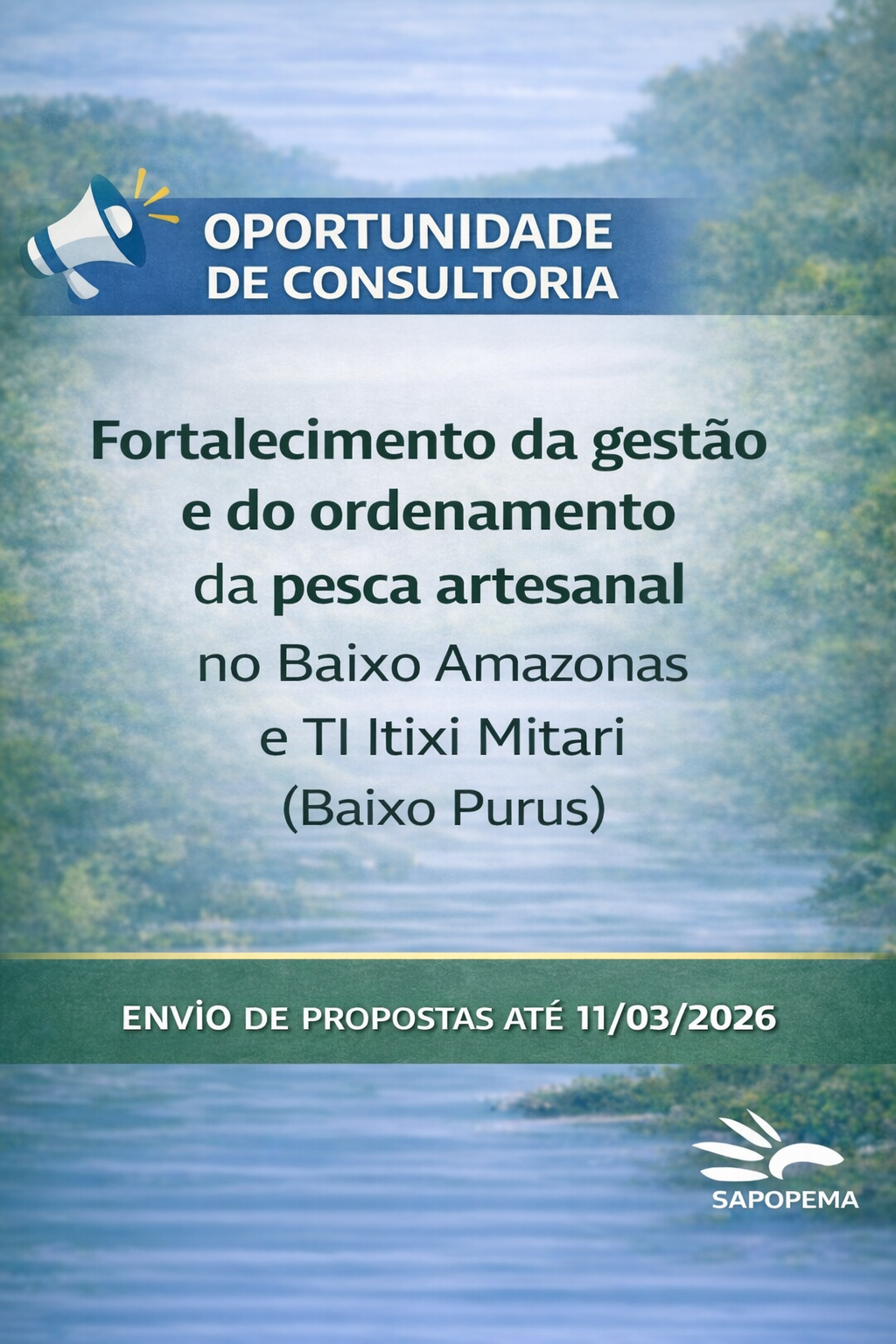 Edital para contratação de consultoria para consolidação de resultados da gestão e ordenamento da pesca artesanal na região do Baixo Amazonas Paraense e TI Itixi Mitari, Baixo Purus