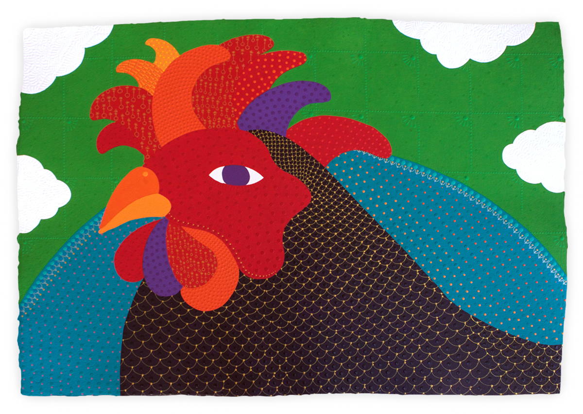   The Rooster , 2015 Acrylic on handmade cotton paper 27 x 39 inches 