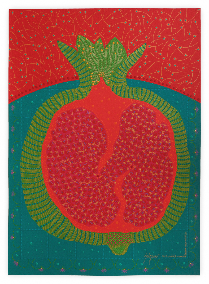   Pomegranate ,&nbsp;2015 Acrylic on handmade cotton paper 29 x 21 inches 