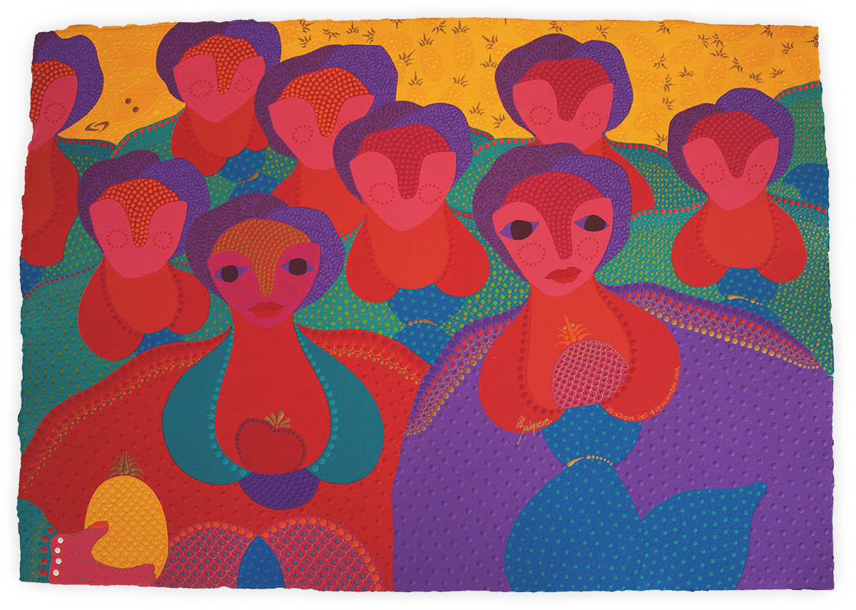   The Crowd ,&nbsp;2013 Acrylic on handmade cotton paper 39 x 27 inches 