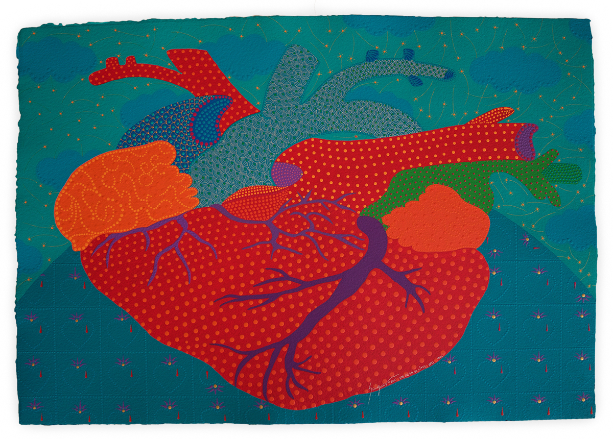   Heart On Starry Skies ,&nbsp;2015 Acrylic on handmade cotton paper 27 x 39 inches 