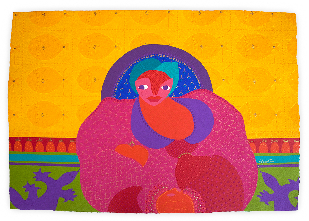   Purple Lizards ,&nbsp;2007 Acrylic on handmade cotton paper 27 x 39 inches 