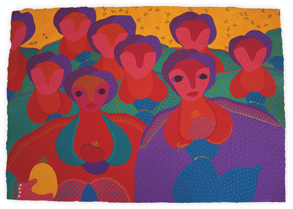   The Crowd ,&nbsp;2013 Acrylic on handmade cotton paper 39 x 27 inches 