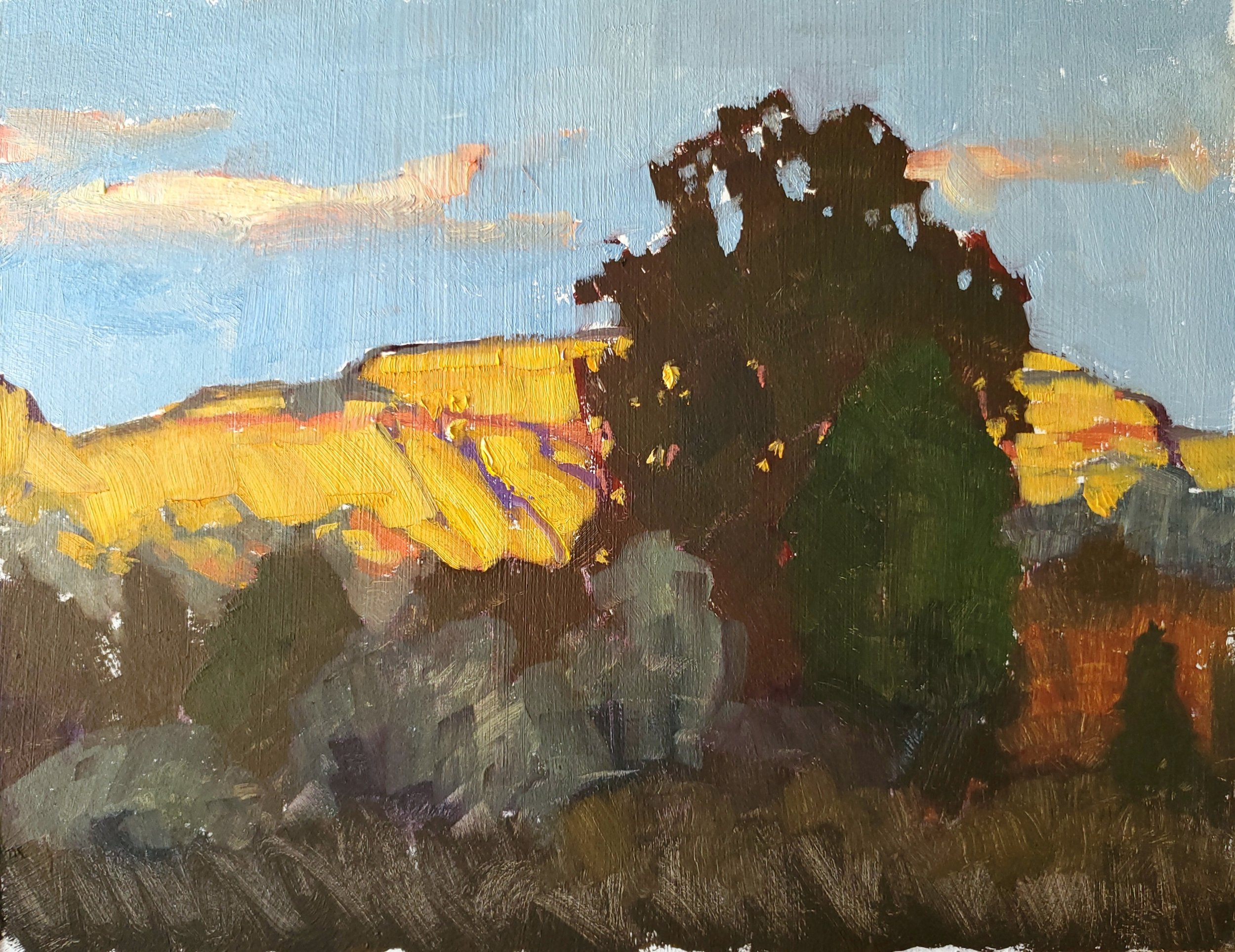 Dave's Camp Sunset - Oil on panel, 7.5" x 10"
