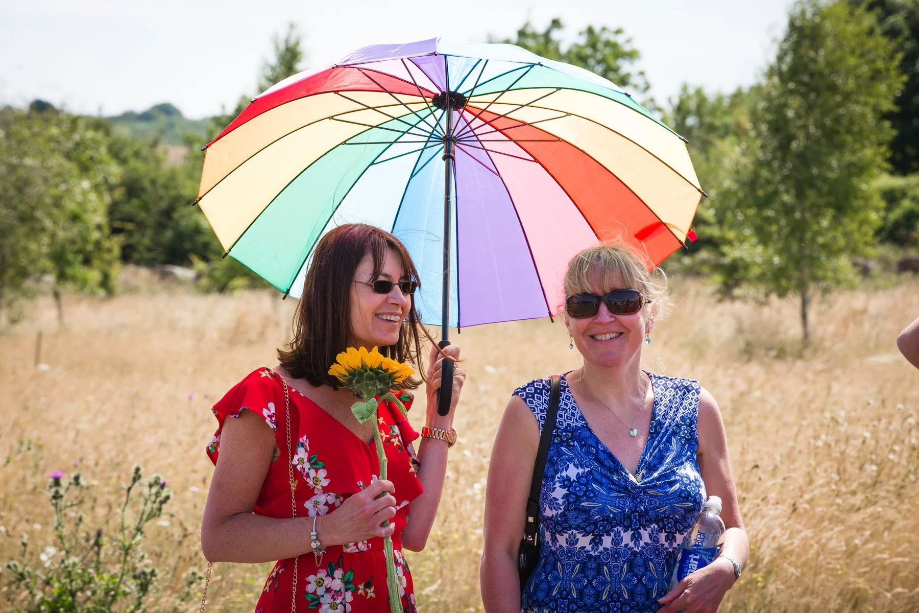 Guests arriving and greeting each other inside the glass pavilion at Clandon Wood natural burial ground in Surrey.