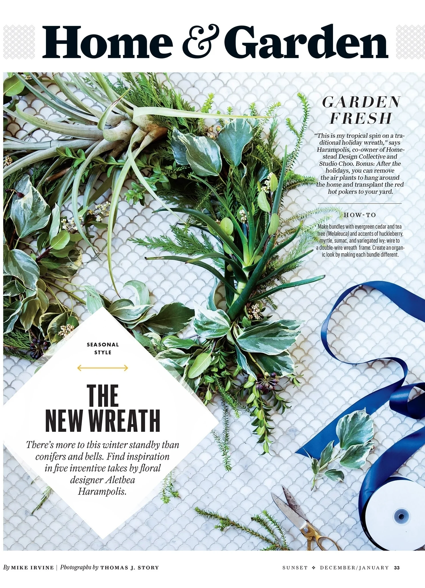 Alethea showcases several fresh takes on the holiday wreath in the latest Sunset Magazine How To Guide