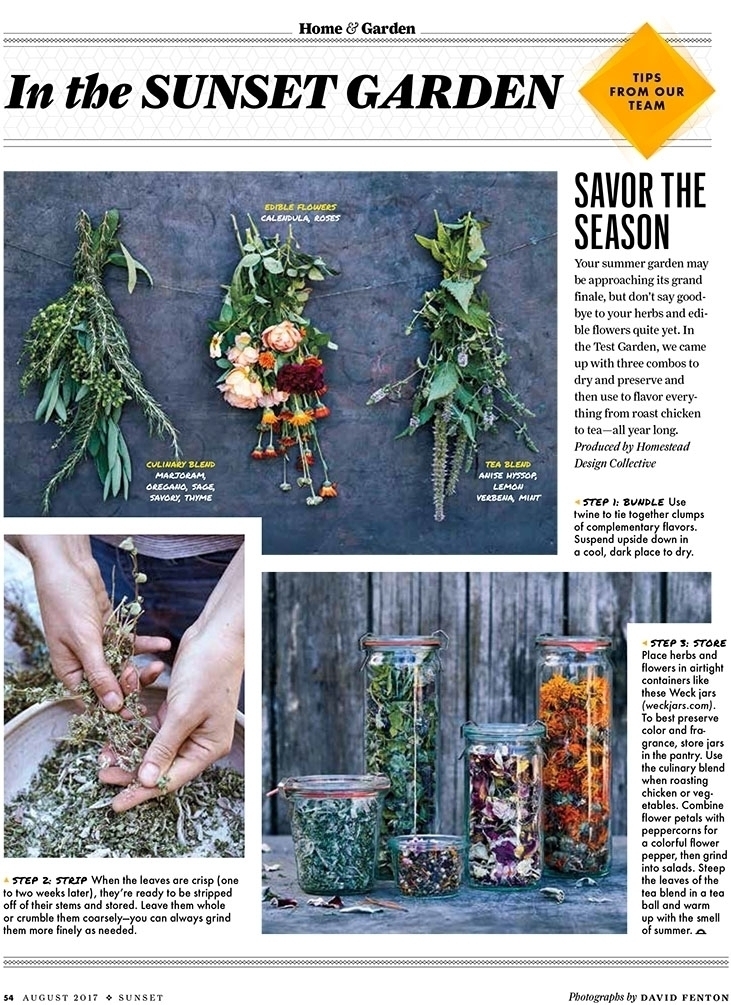 The Homestead team paired up with Sunset Magazine to demonstrate how to dry, preserve, and utilize summer herbs all year long