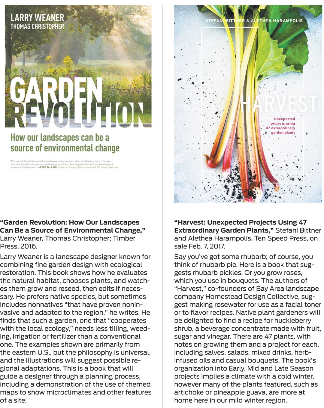 Horticulture specialist Pam Peirce commends "Harvest: Unexpected Projects Using 47 Extraordinary Garden Plants" in her 2017 book lineup