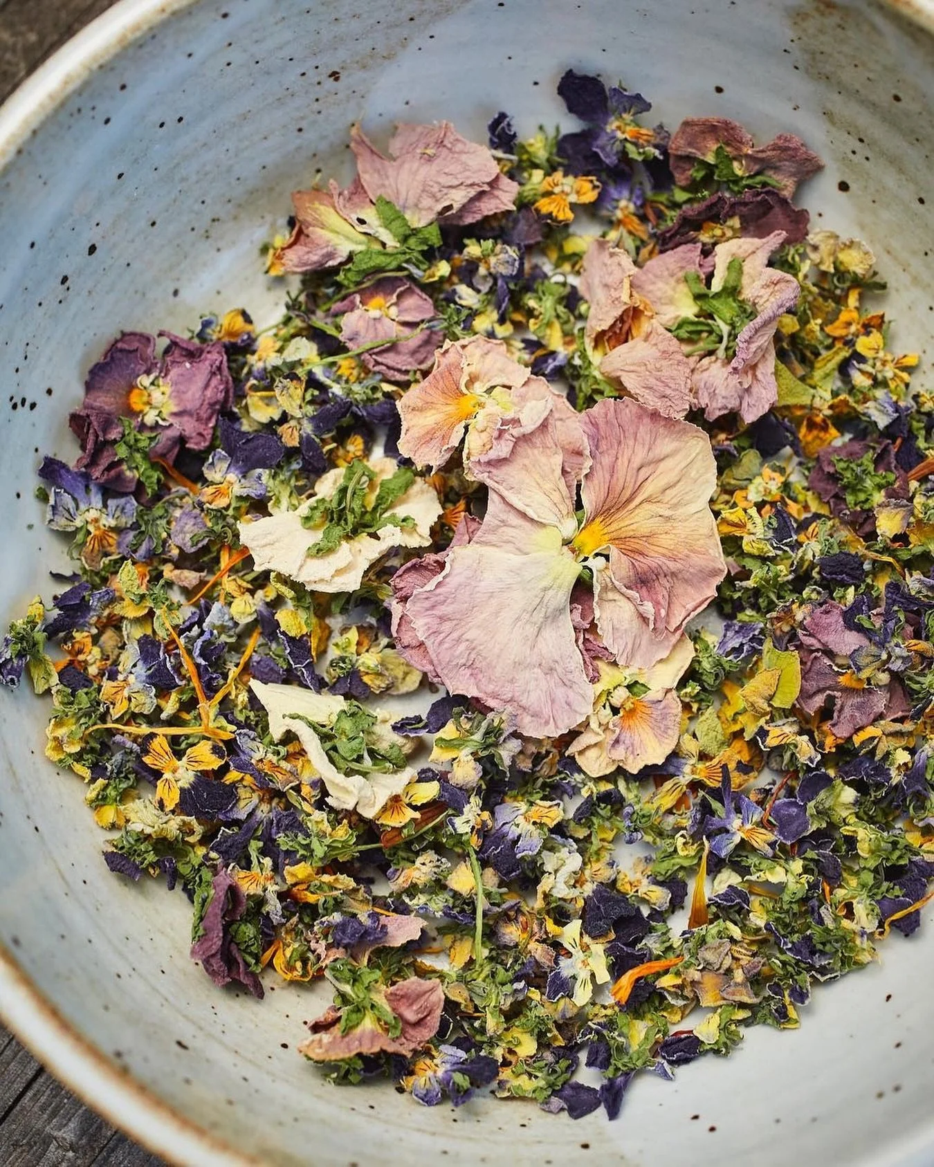 Preserved violas, ready to be added to tea.