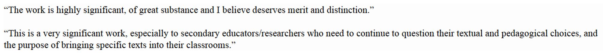 Feedback for Amelie's Language and Literacy Researchers of Canada Award
