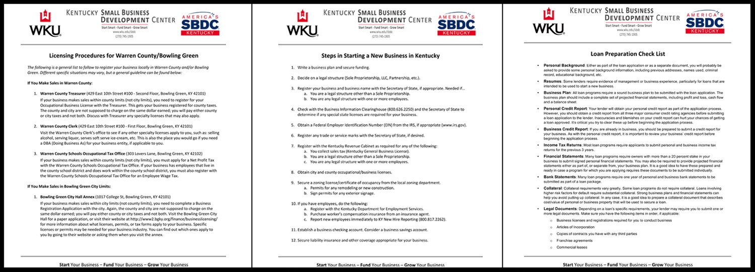 WKU SBDC: Educational Materials (Layout, Content, and Graphics)