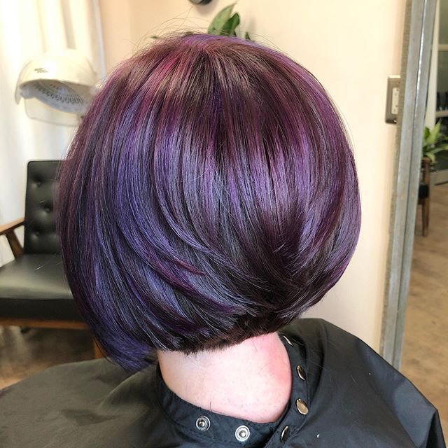 Awesome color on this lady #purplehair #eggplanthaircolor #fashiontones #hairspo #haircolour #hair #haircolor #wella #schwarzkopf #haircolorpro #ilovemyjob