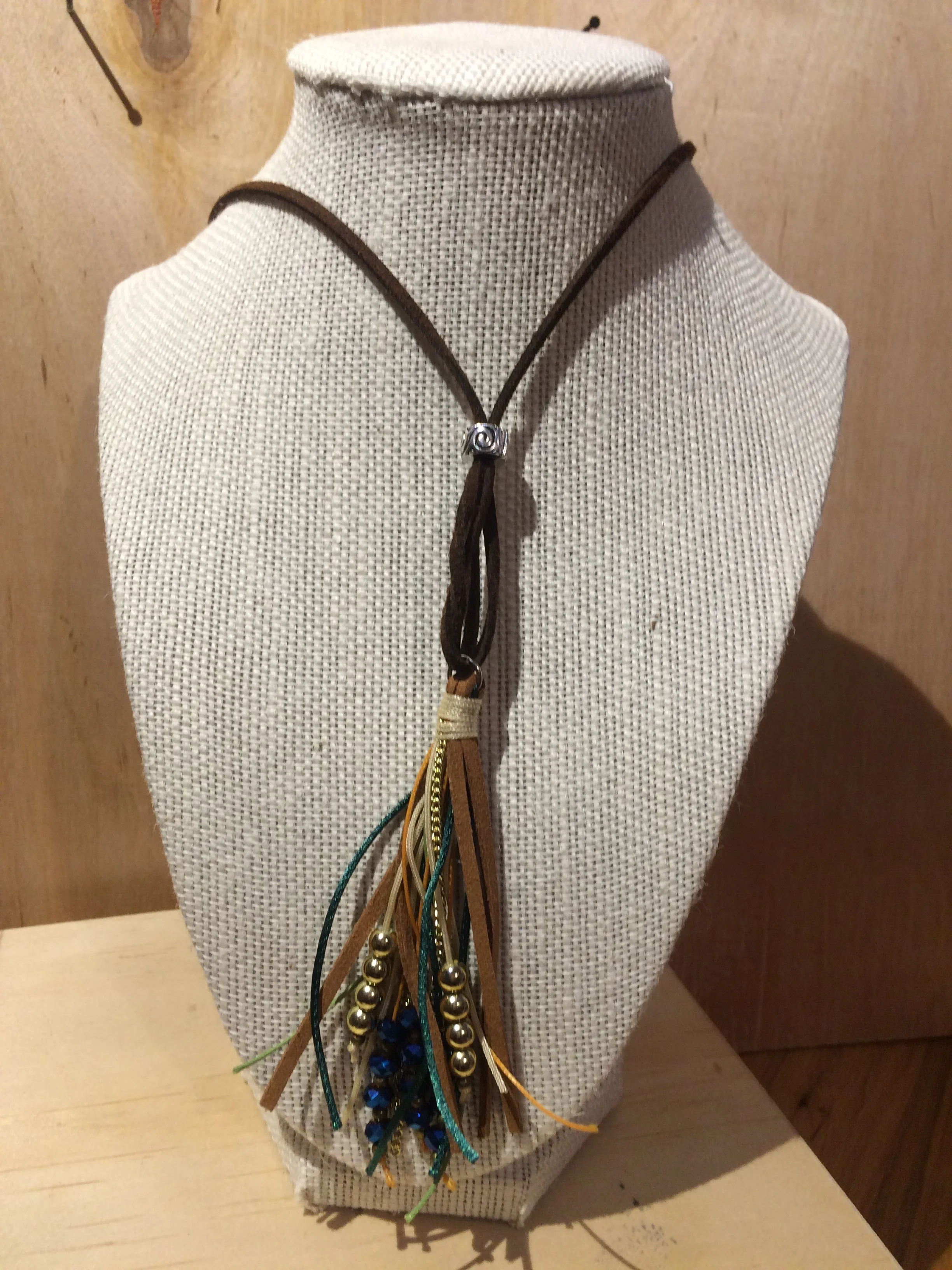 Leather BoHo Long Necklace with Beads & Fringe: #24