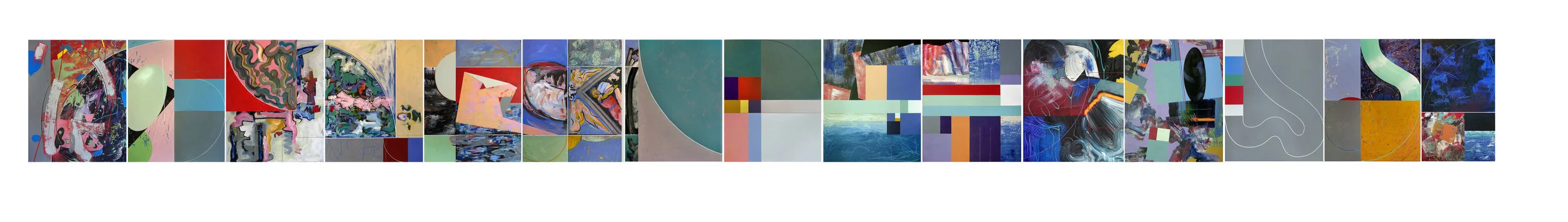 Nonstop , 2018; first fourteen sections, acrylic on canvas, 5 ft. x 59 ft.