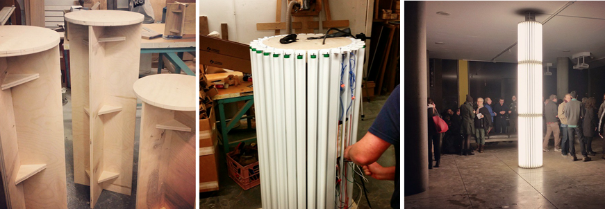 Constructing Cerith Wyn Evan's " Untitled (Column) 17" presented at Harvard's Carpenter Center in 2015.