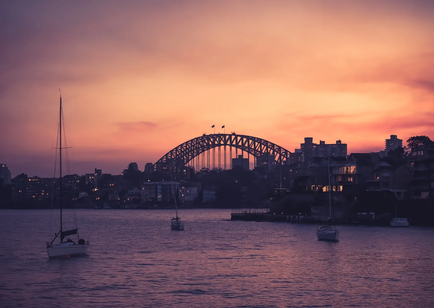 Dusk from Cremorne Point, Sydney. 22 May 2016. 1/40 sec, f/4, ISO 800