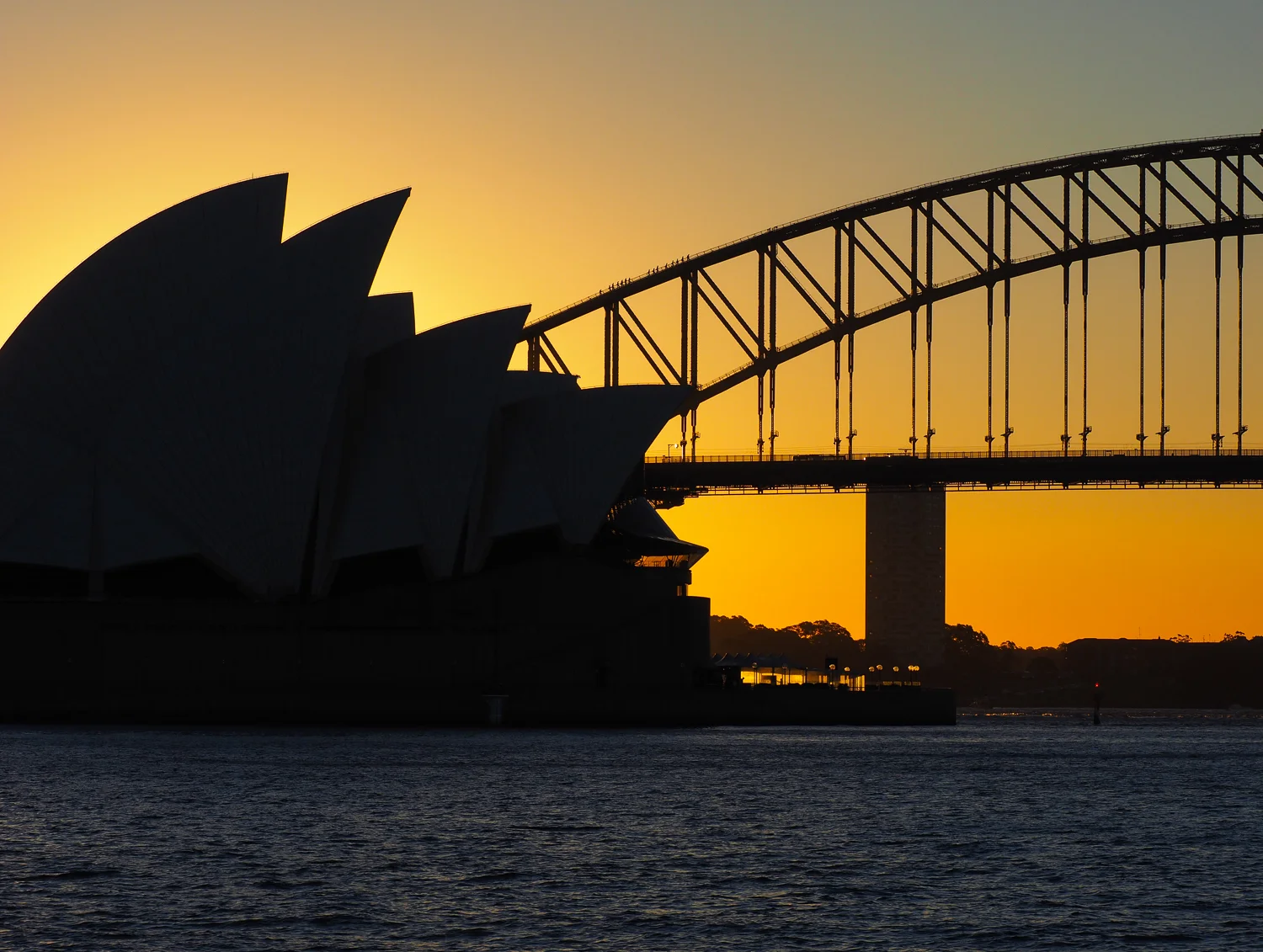 Sydney Opera House and Harbour Bridge in sunset silhouette. 23 May 2016. 1/800sec, f/9, ISO 200 